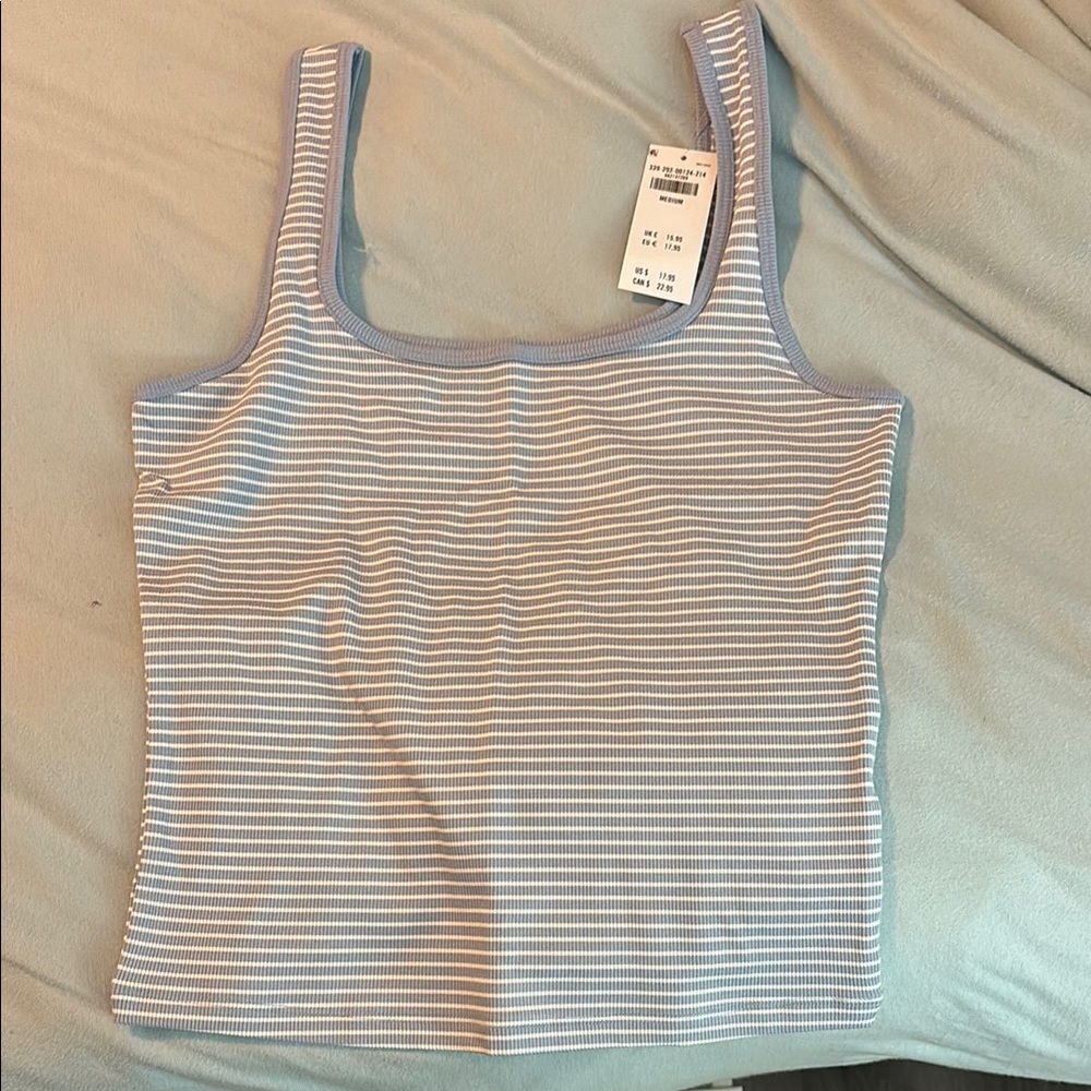 Hollister Light Blue and White Striped Tank Top